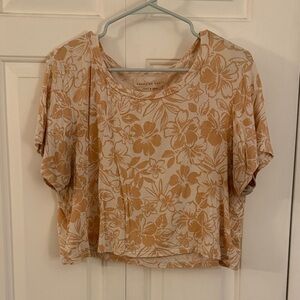 American Eagle Outfitters Floral Crop Top - Cream and Tan